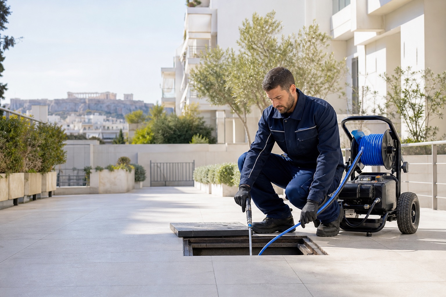 Τεχνικός απόφραξης με επαγγελματικό εξοπλισμό